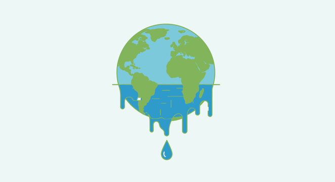 Earth with dripping melting ice caps.