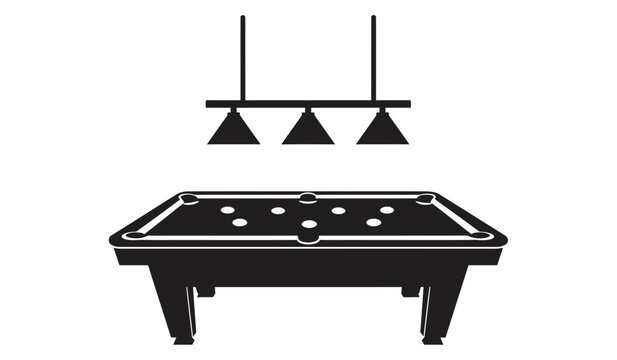 Silhouette of a pool table with a hanging light fixture above it in a modern minimalist setting silhouette