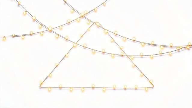 Christmas Tree Shape Made Of Warm Fairy Lights On White Background Minimalist Holiday Decoration Festive Season Concept Cozy Atmosphere Winter Celebration New Year Party Decor Stri