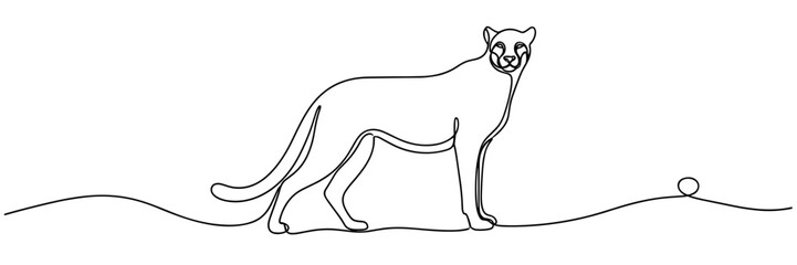 Obraz premium Cheetah walking along minimal line landscape on white background, none editable strokes