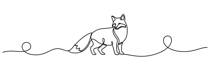 Fototapeta premium Fox standing alert walking across single continuous line, none editable strokes