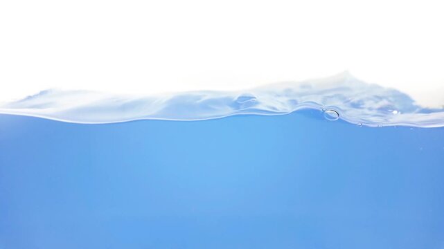Blue water waves with bubbles isolated on white background