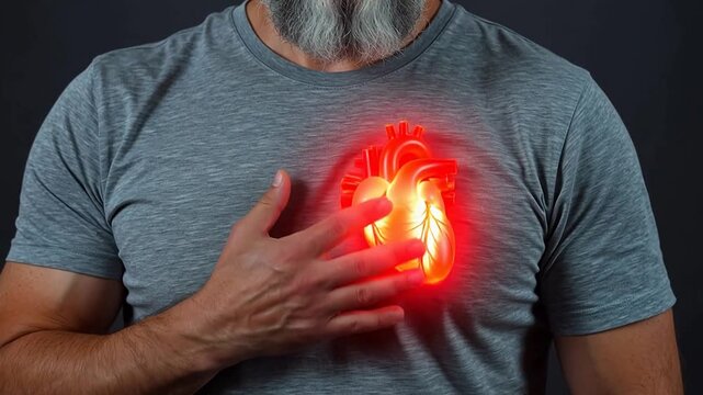Man with glowing heart on chest