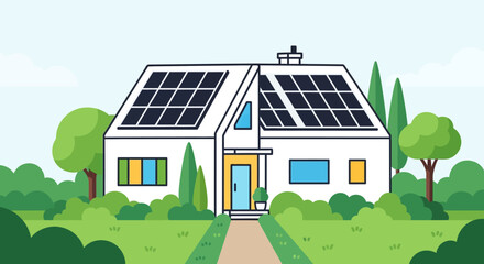 Naklejka premium Solar panels on a house roof.