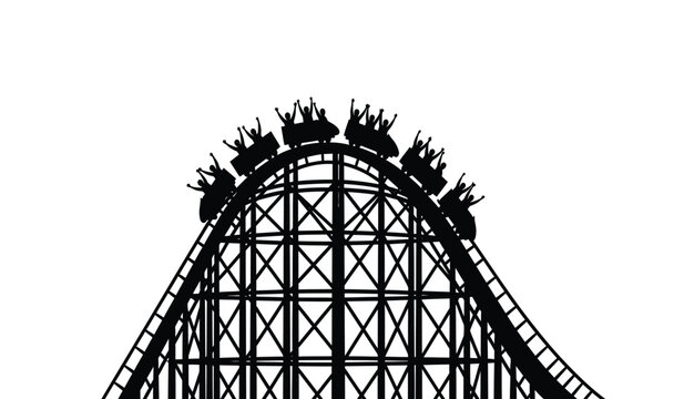 Silhouette of a roller coaster with riders cresting the top a thrilling moment captured in a single frame of black and white