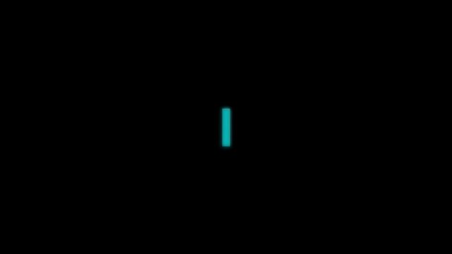 Typewriter animation of the blue pixel text THINKING appearing and then being erased on a dark screen, representing calculation, system processing, and digital information management