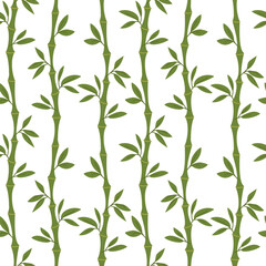 Fototapeta premium Flat seamless pattern with green bamboo stems and leaves. Natural botanical background for zen decor, eco-friendly textile, wallpaper or wrapping paper. seamless texture