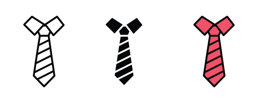 Professional necktie and formal suit collar icon set. Business attire, corporate dress code, and gentleman fashion symbols. Vector Illustration.