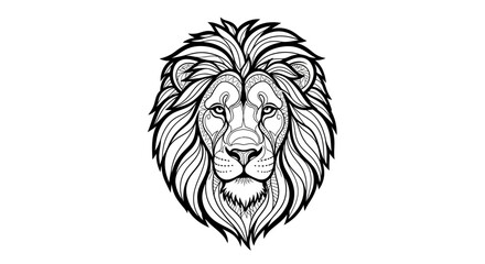 Obraz premium Stylized Majestic Lion Head Illustration, Black and White Vector Art, Powerful Animal Portrait, Courage and Leadership Symbol