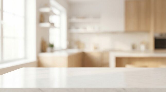 Empty Countertop with Blurred Modern Kitchen Background