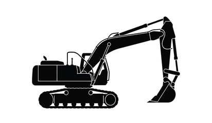 Silhouette of a black excavator machine on a white background © Lsg 21