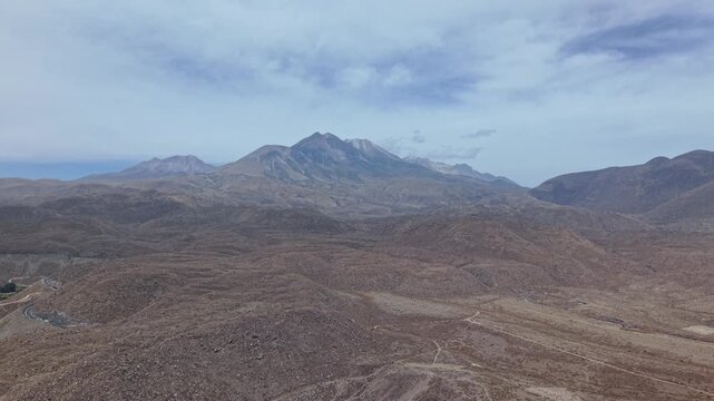 Aerial view of Chachani, Arequipa near three volcanoes, gateway to Colca Canyon