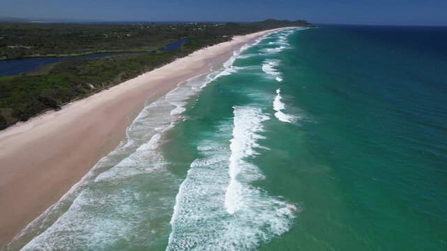 Tallow Beach In Byron Bay, New South Wales, Australia. - aerial shot