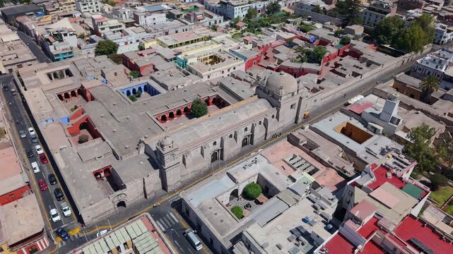 Aerial view of Santa Catalina Monastery, vibrant city in Arequipa