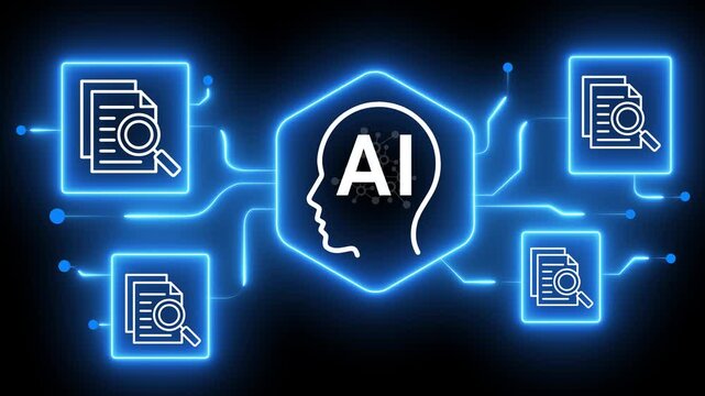 AI-powered document search concept on the transparent background. Semantic search for enterprise internal knowledge. Motion graphics of AI document search idea. 4k video animation.