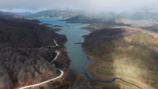 Aoos Springs Lake Techniti Limni Aoou Pindus mountains highlands Epirus Greece aerial drone