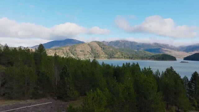 Aerial Aoos Springs Lake Epirus Greece Pindus mountains highlands drone pine forest