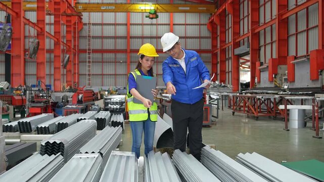 Construction meeting between engineers industrial site collaboration factory environment close-up project management insights
