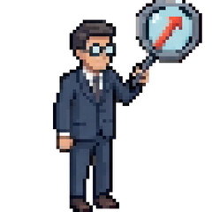 Obraz premium Pixel art 8-bit isometric diverse business people, investors, and office workers character sprite sheet asset pack