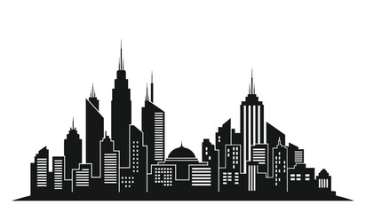 Fototapeta premium City skyline silhouette at dusk with modern skyscrapers and towering architecture