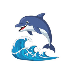 Obraz premium A happy aquatic mammal leaps from the ocean over stylized waves