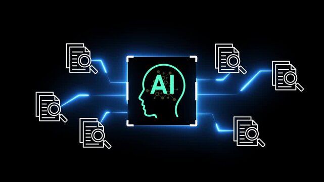 AI-powered document search concept on the transparent background. Semantic search for enterprise internal knowledge. Motion graphics of AI document search idea. 4k video animation.