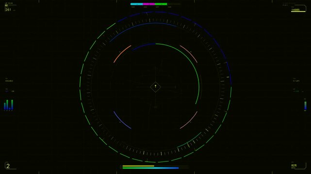 High speed F1 racing heads up display with speedometer, lap timing, telemetry data, and engine performance metrics. Sleek neon accent colors on dark background with dynamic gauge animations. Perfect f