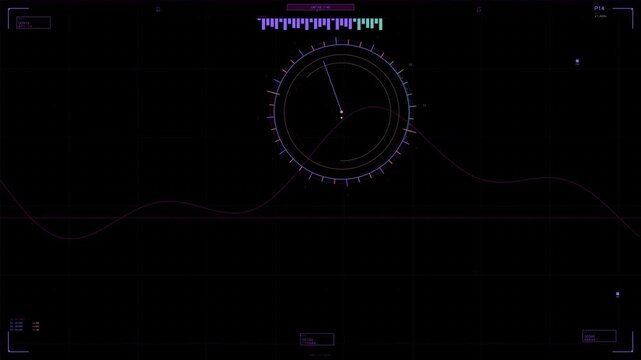 High speed racing HUD animation with cyberpunk recon interface elements and dynamic relay data displays. Features neon accents and glowing UI components on dark background. Perfect for racing game tra
