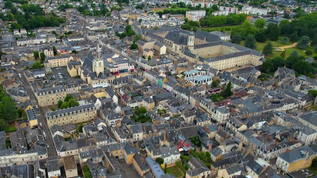 A panorama aerial view of the City La Fleche in France. On a sunny noon in summer beside the old town.