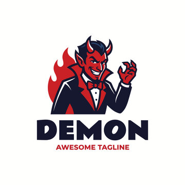 This captivating logo showcases a devil character in formal attire, adding a playful touch to a traditional figure, suitable for brands looking to convey fun, mischief, or boldness.