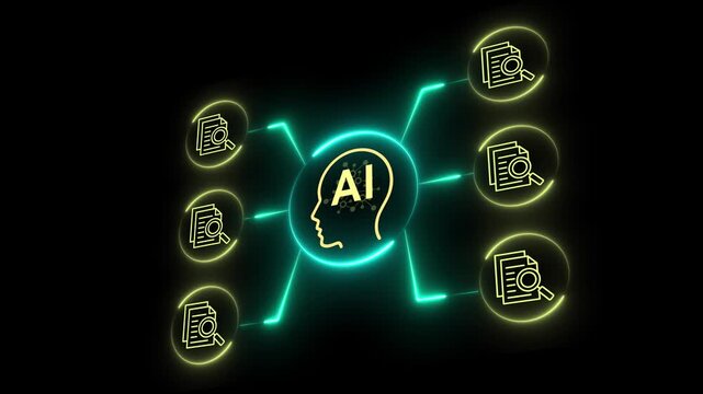 AI-powered document search concept on the transparent background. Semantic search for enterprise internal knowledge. Motion graphics of AI document search idea. 4k video animation.