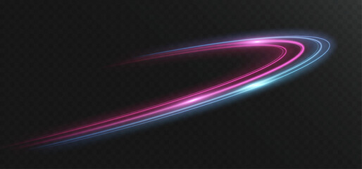Neon light trail curve with glowing lines on transparent background abstract energy streak dynamic futuristic effect. © NAUM