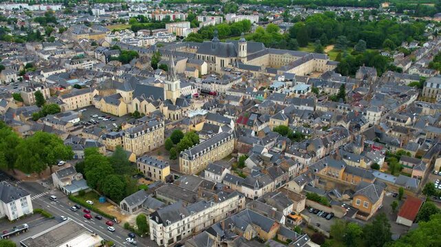 A panorama aerial view of the City La Fleche in France. On a sunny noon in summer beside the old town.
