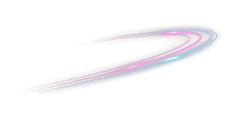Neon light trail curve with pink and blue glowing lines isolated on white background abstract energy streak dynamic futuristic effect.  © NAUM