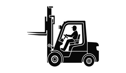 Naklejka premium Silhouette of a person operating a forklift industrial vehicle silhouette