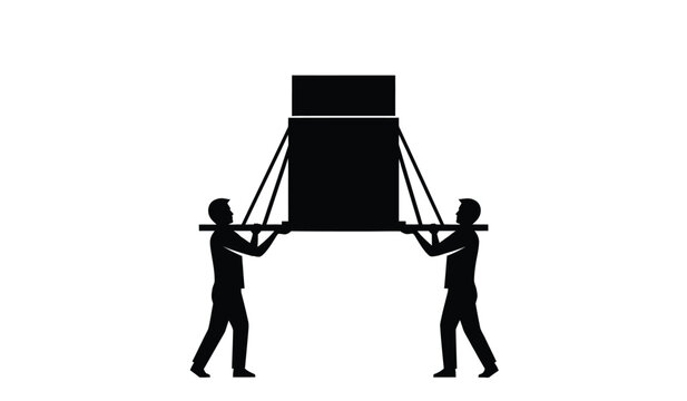 Two people lifting a heavy object with ropes silhouette