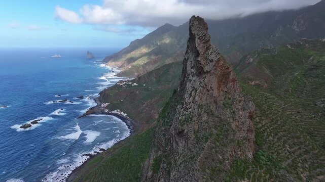 Roque de las Animas cliff in Anaga Rural Park. Tenerife. Canary Islands.