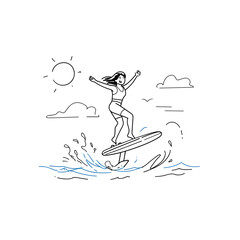 Joyful Woman Performing a High Jump on a Wingfoil Board © Edik