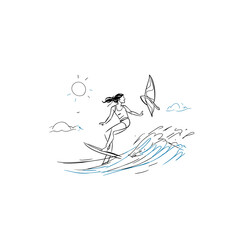 Joyful Woman Performing a High Jump on a Wingfoil Board © Edik