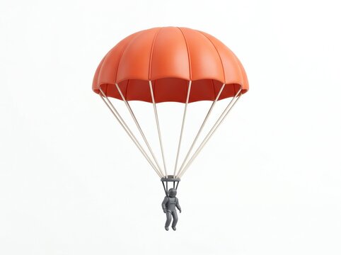 Parachute with a Gray Figure Descending on a White Background