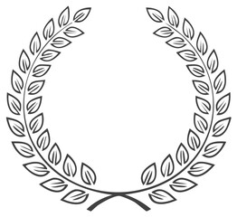 Obraz premium Laurel wreath symbol in outline style on white background, victory concept