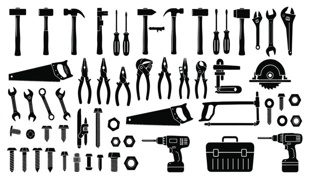 Collection of various tools silhouette for diy and construction projects