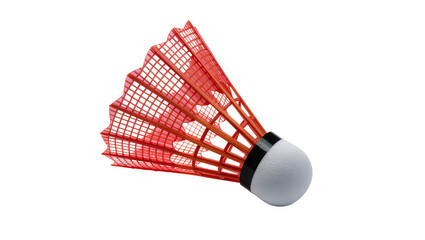 Dynamic red plastic badminton shuttlecock, isolated on transparent background, essential sports equipment for competitive games and active recreation PNG