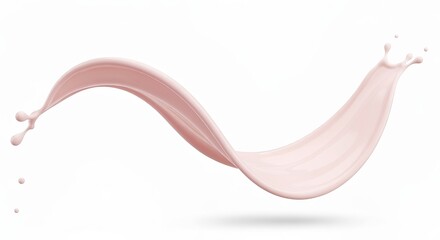 Fluid strawberry yogurt stream arcing against a pristine white background, showcasing movement.