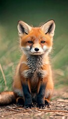 Fototapeta premium Playful Red Fox Kit Among Wildflowers, Celebrating Nature s Beauty and Wildlife Conservation Efforts