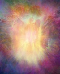 Mixed Media spiritual vision of a radiant Guardian Angel, created manually with digital enhancement, not AI generated. © Vida Canaria