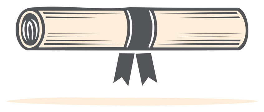 Classic rolled diploma or certificate scroll tied with a dark ribbon for achievement or decree
