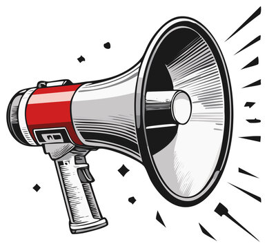 Retro Megaphone Announcing With Sound Waves and Sparkle Effects