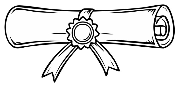 Vector illustration of a rolled diploma certificate with an award ribbon and seal