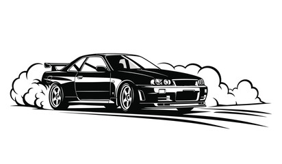 Silhouette of a car drifting on a track with smoke © Thysl2000